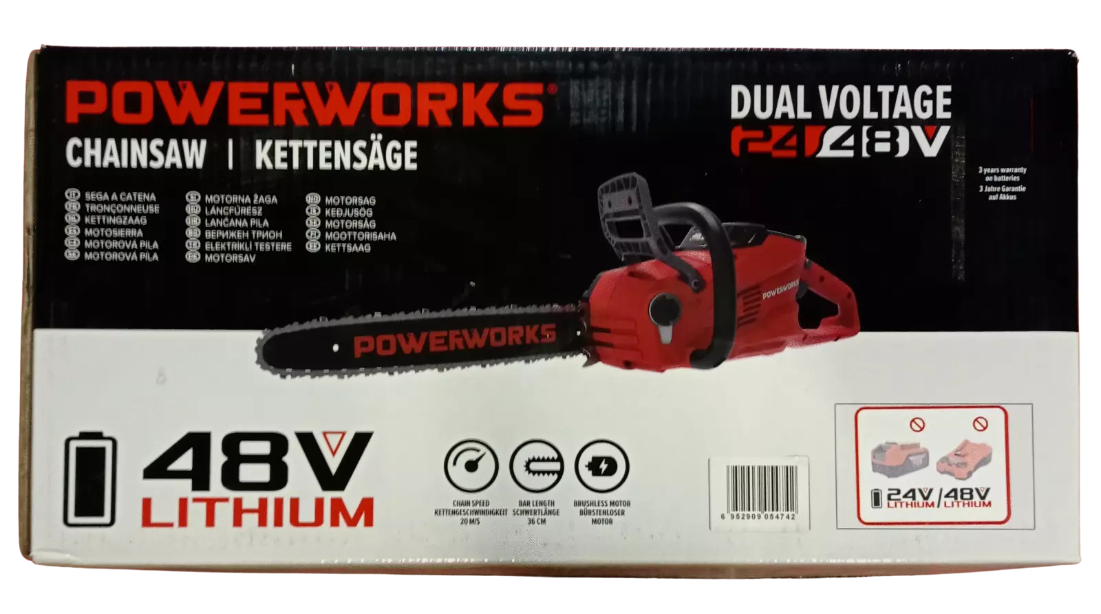 Powerworks Akku-Kettensäge PD48CS36 ohne Akku