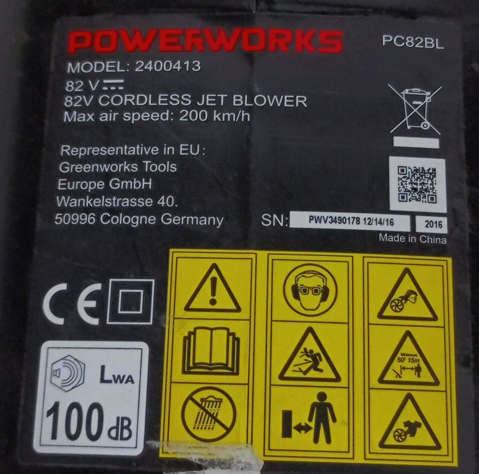 Powerworks Akku-Laubbläser PC82BL 82 V, ohne Akku und Ladegerät